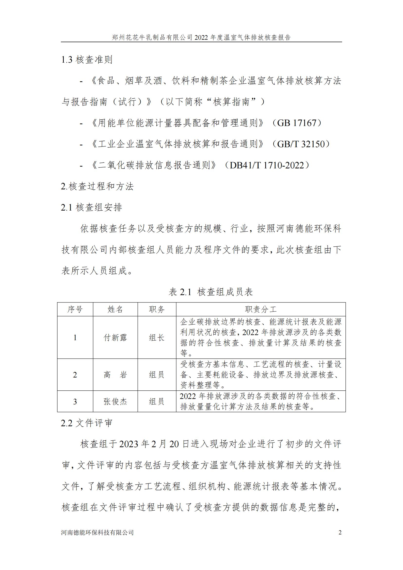 《郑州B体育在线平台（中国）官网乳制品有限公司2022年度温室气体排放核查报告》公示