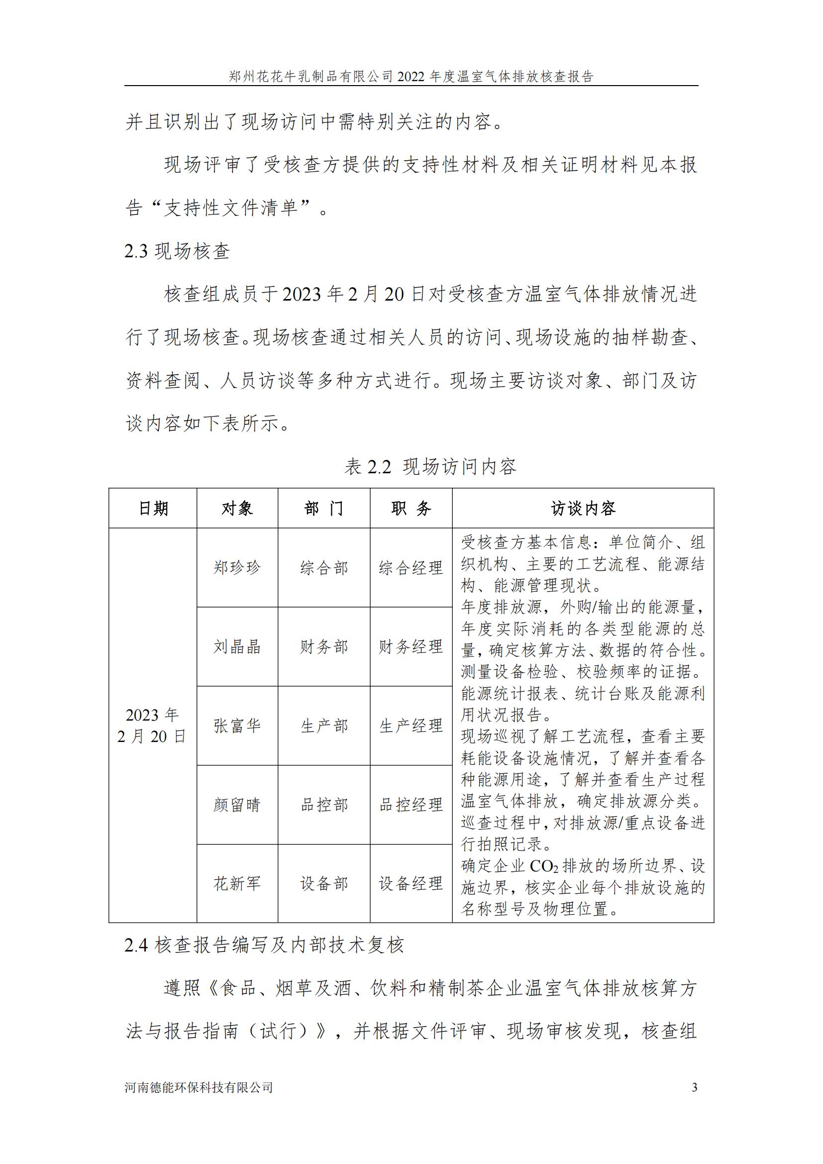 《郑州B体育在线平台（中国）官网乳制品有限公司2022年度温室气体排放核查报告》公示